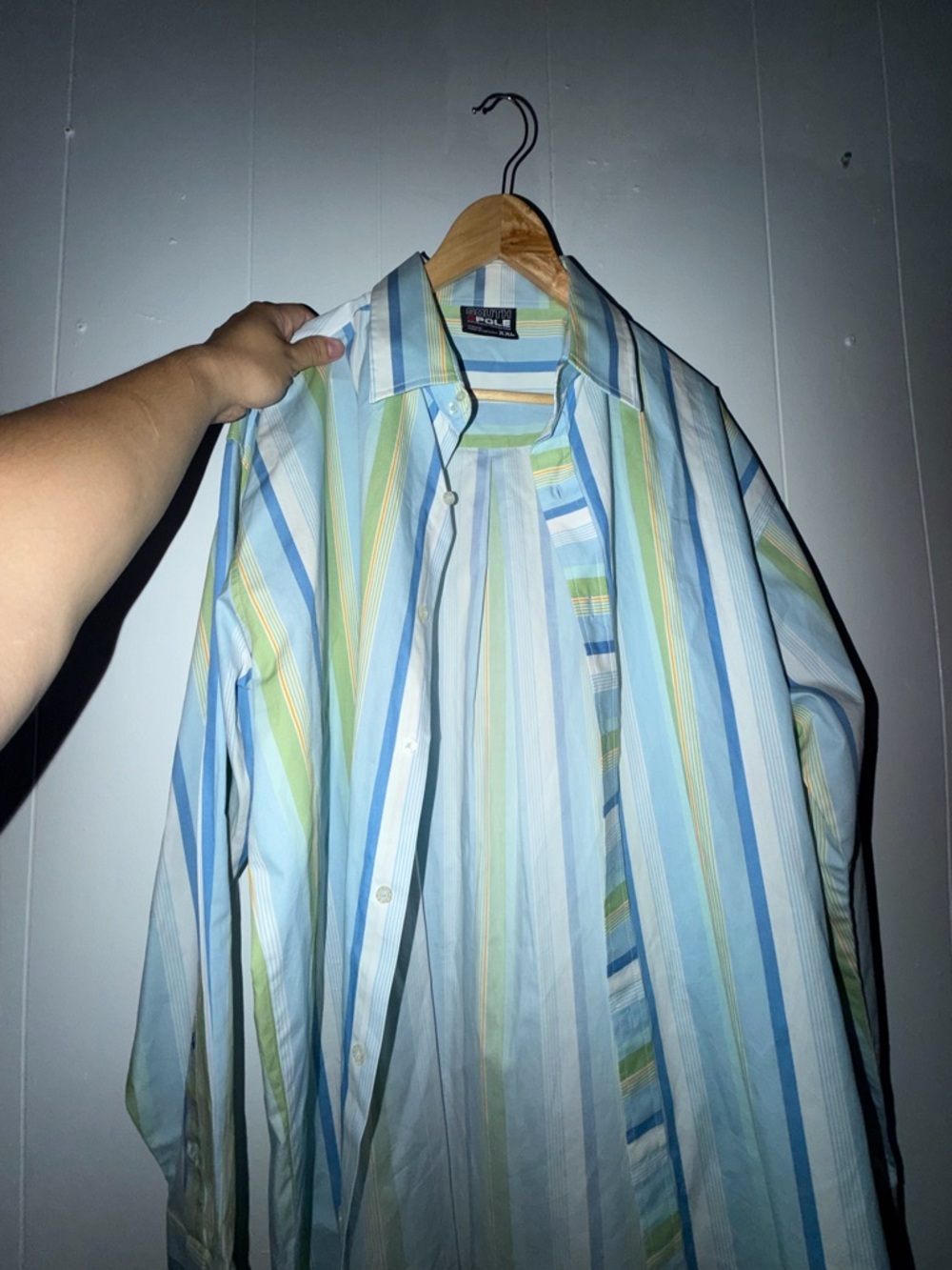 South Pole Striped Button-Up Shirt - Blue, Light Blue & Green